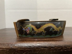 Rare 19th Century Dragon Canoe Ashtray Antique Chinese Cloisonne Brass Blue Gift - Picture 1 of 15