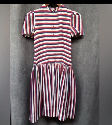 Vestido a rayas rojo blanco y azul años 40 AS IS necesita cremallera Foto 1 de 4
