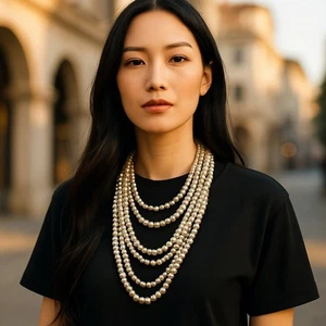 Vintage Multi-Strand Howlite Beaded Necklace 33 inch Adjustable Chain BaubleBar - Picture 1 of 11