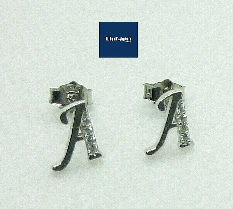 ORECCHINI DONNA IN ARGENTO 925 PERSONALIZZATI LETTERA iniziale CON ZIRCONI - Immagine 1 di 4