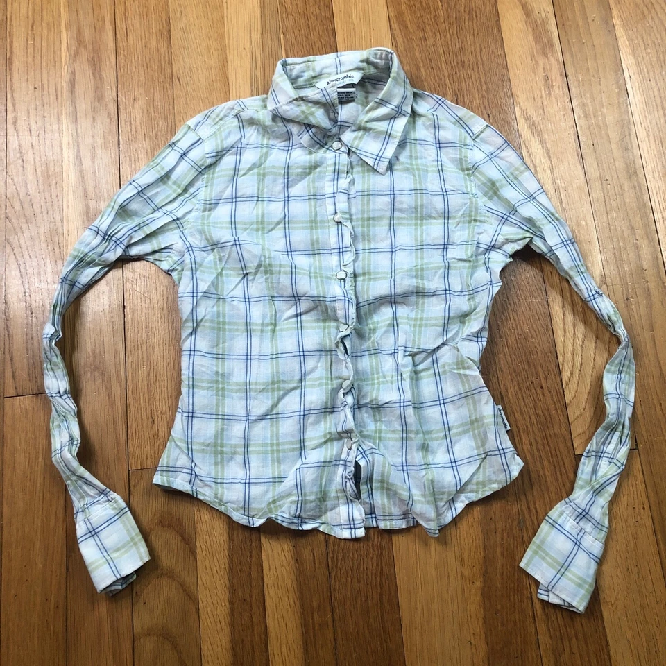 Camisa Abercrombie Franela Niñas Pequeña Manga Larga Abotonada Verde Top Algodón Foto 1 de 4