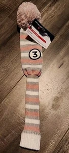MAXFLI Vintage Style Golf Knit Head Cover W/ Pom, Fairway(3). White & Grey. - Picture 1 of 4