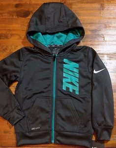 NIKE THERMA ZIPPER HOODIE SWEATSHIRT - Little Boy's Size 4 (gray/teal) NWT $44 - Picture 1 of 4
