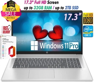 HP Laptop 17.3" HD+ Intel i3-N305 Up to 32GB RAM & 2TB SSD Windows11 Pro+OFFICE - Picture 1 of 15