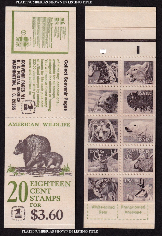 1981 WILDLIFE Sc BK137 (Sc 1889a panes) MNH complete, plate number 2 - Image 1 of 1