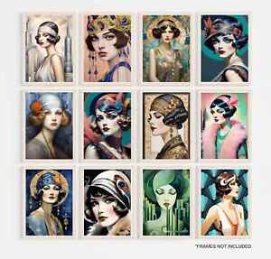 ART DECO ART PRINTS 1920's STYLE ART DECO LADIES FLAPPER DRESSES MATT ART PRINTS