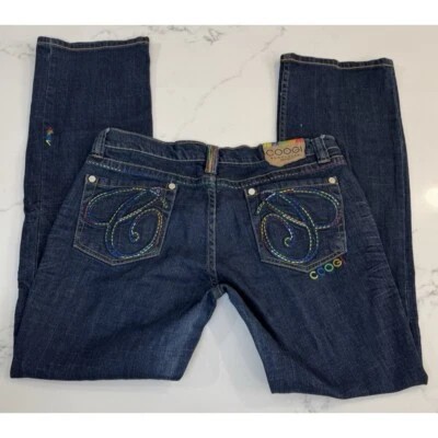 Coogi Denim Jeans Womens 13/14 Rainbow Rasta Embroidered Pocket Low Rise Hip Hop - Image 1 of 4