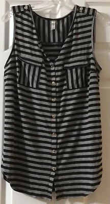 PerSeption Concept Women’s XL Black Gray Striped Sleeveless Top Blouse - Image 1 of 3