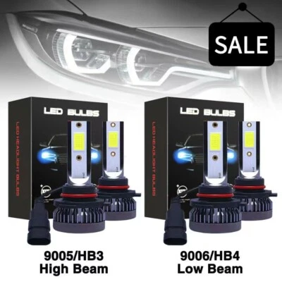4 PIEZAS 9005 9006 LED Combo Faros Kit Bombillas 6000K Blanco Frío COB Alta Luz Baja Foto 1 de 4