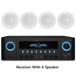1000W Stereo Receiver with 2 Pairs of 5.25” Ceiling Frame-less Speakers - Picture 1 of 8