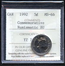 1992 Canada 5 Cent (Commemorative) Coin ICCS Graded MS66 # YT 736