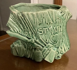 Vintage McCoy Keramik grüner Baumstumpf 4" kleiner Übertopf - Bild 1 von 6