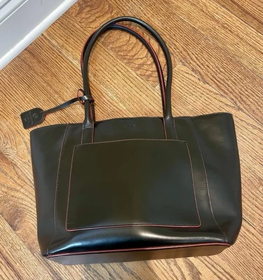 Bolsa tote Lodis preta vermelha borda couro genuíno grande tablet proteção RFID - Imagem 1 de 4