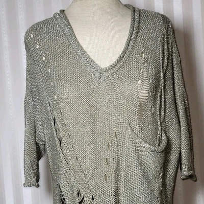 Willow & Clay Sz M Metallic Open Knit Sweater Artsy Oversized Forest Fairy Boho  - Image 1 of 4