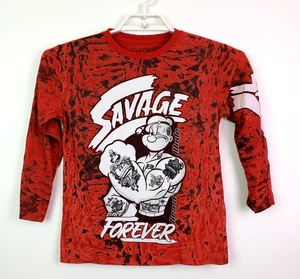 Popeye Boys Size M Red Black Tie Dye Long Sleeve Graphic T-Shirt - Picture 1 of 4