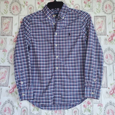 Ralph Lauren Performance Boy Blue Plaid Button Up Shirt Size M 10-12  - Image 1 of 4