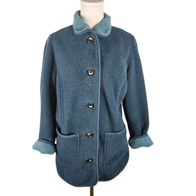 Vintage L.L. Bean Teal Fleece Cardigan Jacket Sz MP Barn Coat USA Polartec Warm - Image 1 of 4