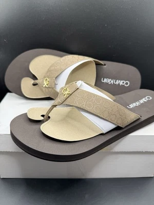 Calvin Klein Slippers Flip Flops Size 9M Taupe KC Caluha New In Box - Image 1 of 4