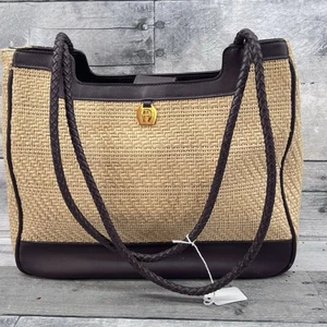 Etienne Aigner Double Braided Handle Tote Purse Straw and Leather  2196 - Picture 1 of 14