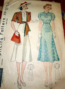 * SCHÖNES VINTAGE 30er Jahre KLEID & BOLERO Schnittmuster 12/30 - Bild 1 von 2