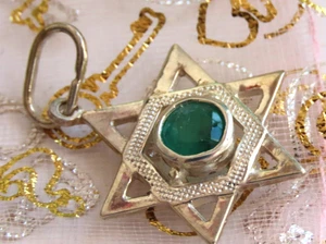 Hermosa Estrella de David en plata con ESMERALDA verde profundo - Imagen 1 de 8