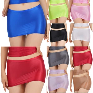 UK Women's Oil Glossy Hip Wrap Skirt Low Rise Mini Skirt Stretch Bodycon Skirt - Picture 1 of 77