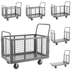 Platform Truck Cart with Cage 5 in 1 Heavy Duty Push Cart Dolly 2000LBS Capacity - Picture 1 of 12