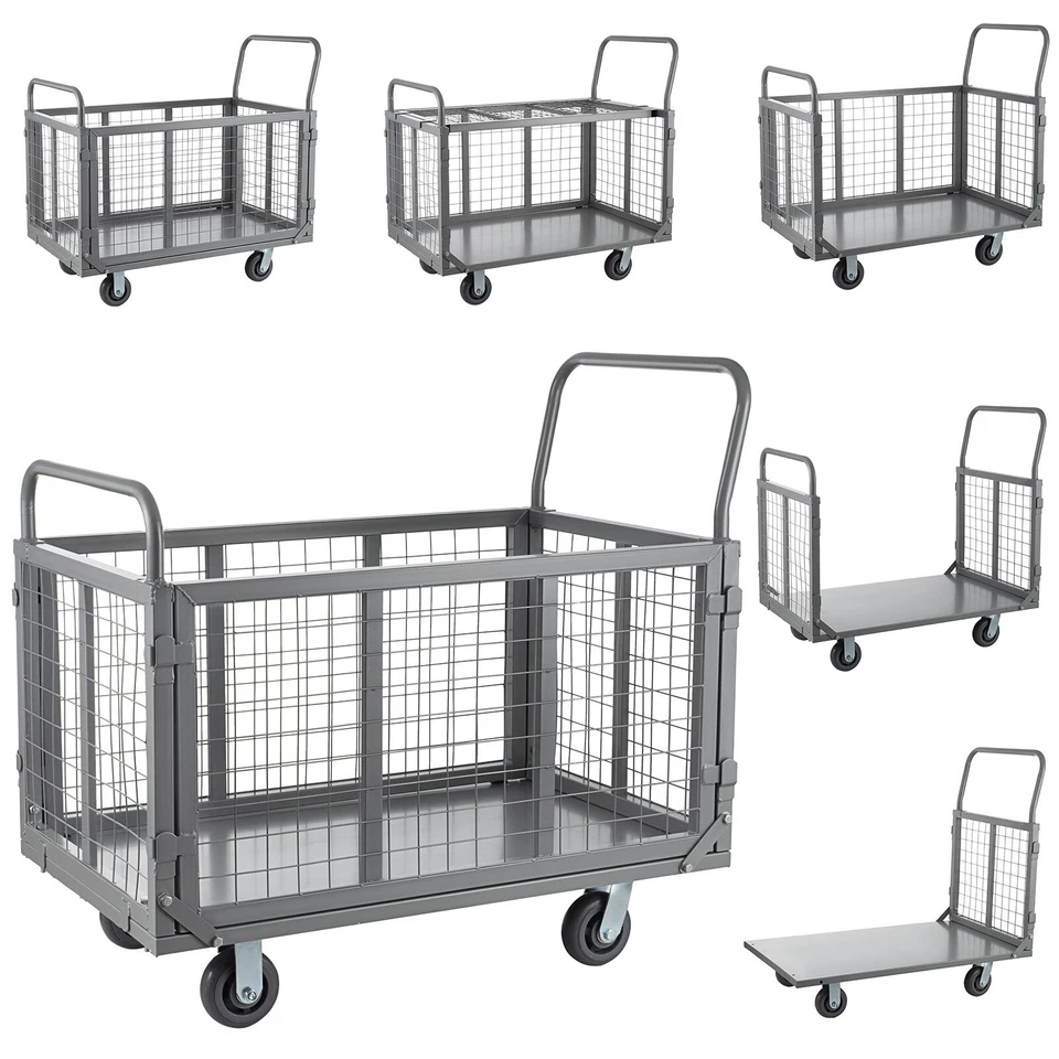 Platform Truck Cart with Cage 5 in 1 Heavy Duty Push Cart Dolly with 5" Casters - Image 1 of 4