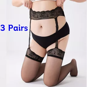 Medias transparentes talla grande con liguero de encaje adjunto 3 pares - Imagen 1 de 8