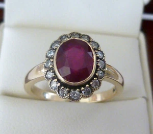 9ct Solid Yellow Gold Ruby & Diamond Victorian Antique Insp. Ring R316A Custom - Bild 1 von 10