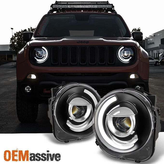Fit Black 15 16 17 18 Jeep Renegade Projector Headlights w/DRL Led Light Bar - Image 1 of 4
