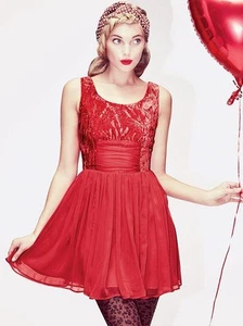 New Free People Ballerina Princess Dress Red Velvet Chiffon Lined Sz 4 S - Picture 1 of 6