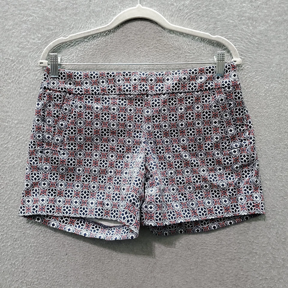 Shorts femininos J.CREW 4 azul marinho geométrico chino caleidoscópio estampa elástica costura interna 5" - Imagem 1 de 4