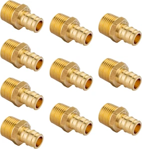 10-Pack EFIELD Pex a Full Flow Expansion 1/2"X 1/2" Male NPT Adapter Brass Fitti - Picture 1 of 3