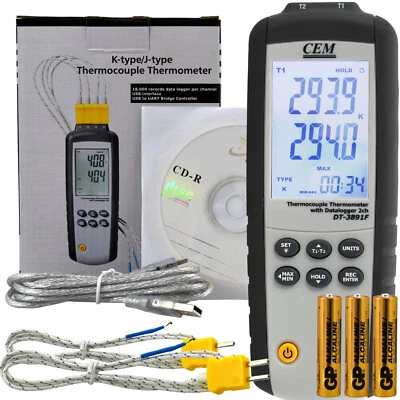 Thermometer Datalogger Temperaturmessgerät 2 Temperaturfühler typ K J 2-KANAL - Bild 1 von 4