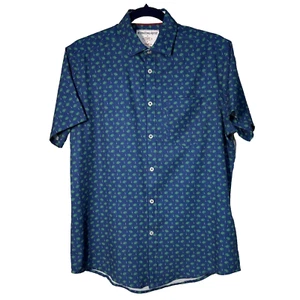 International Report Men's Button Down Shirt Short Sleeve Blue Size Small Palms - Picture 1 of 4