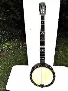 VINTAGE ENGLISH ZITHER BANJO, 1900'S, 9 1/4" HEAD, FANCY ABALONE INLAYS - Picture 1 of 16