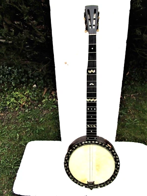 VINTAGE ENGLISH ZITHER  BANJO,  1900'S,  9 1/4" HEAD,  FANCY ABALONE INLAYS - Image 1 of 4
