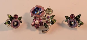 Strass Blume silberfarbene Brosche Anstecknadel & passende Clip Ohrringe - Bild 1 von 5