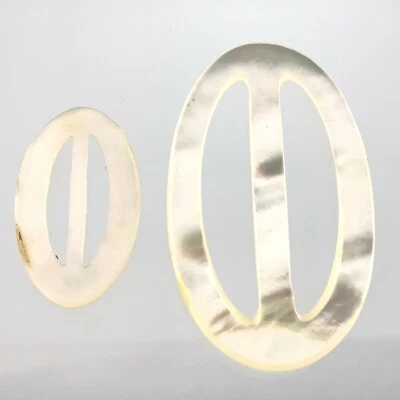 Carved MOP Mother-Of-Pearl Garment Button 1.75in Set Of 2 Oval Pattern 309B - Image 1 of 4