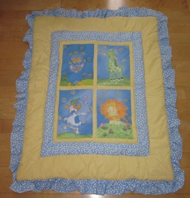 Одеяло для детской кроватки Carters Yellow Blue Stars жираф лев собака слон  - Изображение 1 из 4