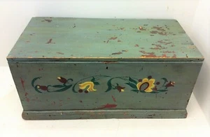 Antique Old Repainted Distressed Paint Stenciled Floral Childrens Kids Toy Box  - Picture 1 of 12
