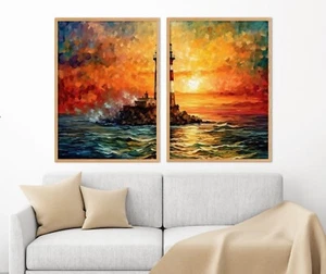 Mosaic Lighthouse, Set of 2 Poster Prints, Home Wall Art Décor - Picture 1 of 4