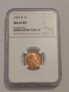 1947-D LINCOLN WHEAT CENT NGC MS 66 RD - Picture 1 of 2