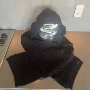 Calvin Klein Schal Kapuze schwarz Zopfmuster Winter Outdoor Strickmütze - Bild 1 von 7