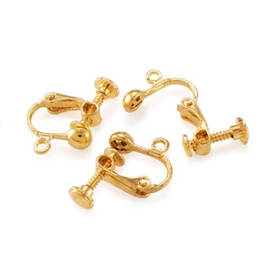 10pcs Gold Tone Brass Clip-On Earring Converter Findings Non-Pierced Loop 17mm - Picture 1 of 5