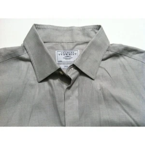 CHARLES TYRWHITT 17.5-36 MENS GRAY 100%COTTON DRESS SHIRT FRENCH CUFFS - Picture 1 of 7