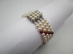 18cm 4 reihiges JKa Akoya Perlen Armband Rubin 585 Gold Schmuck 14K Or Oro perla - Bild 1 von 12