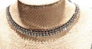 Rhinestone Choker Necklace Black Gray Clear Stones Statement Piece 15 Inches - Picture 1 of 3