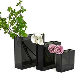 Rauchfenster 3er Set quadratische Vase mit schwarzem Metallrand in 3 Größen - Glas/Metall - Bild 1 von 4